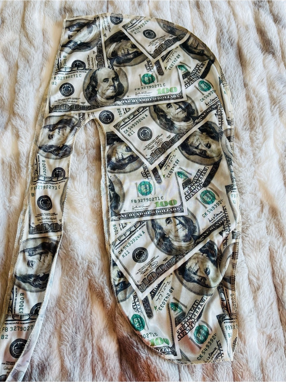 Money Print Men’s Leggings Durag - White with Green Accents